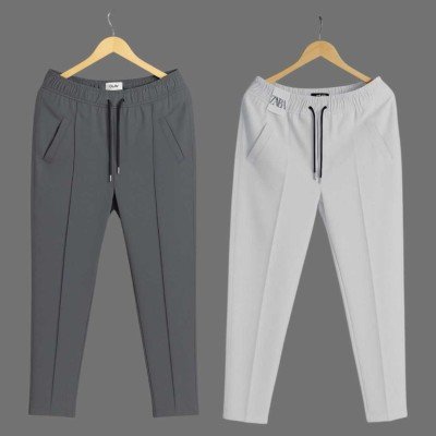 2 Pcs Formal Pant Cutting Trouser For Men ( Ash & White)